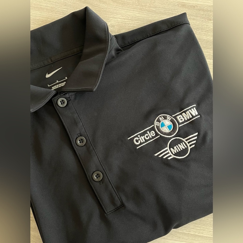 Nike Polo Shirt Mens Size Large Black BMW Mini‎ Motorsport Circle Car Club Polo.